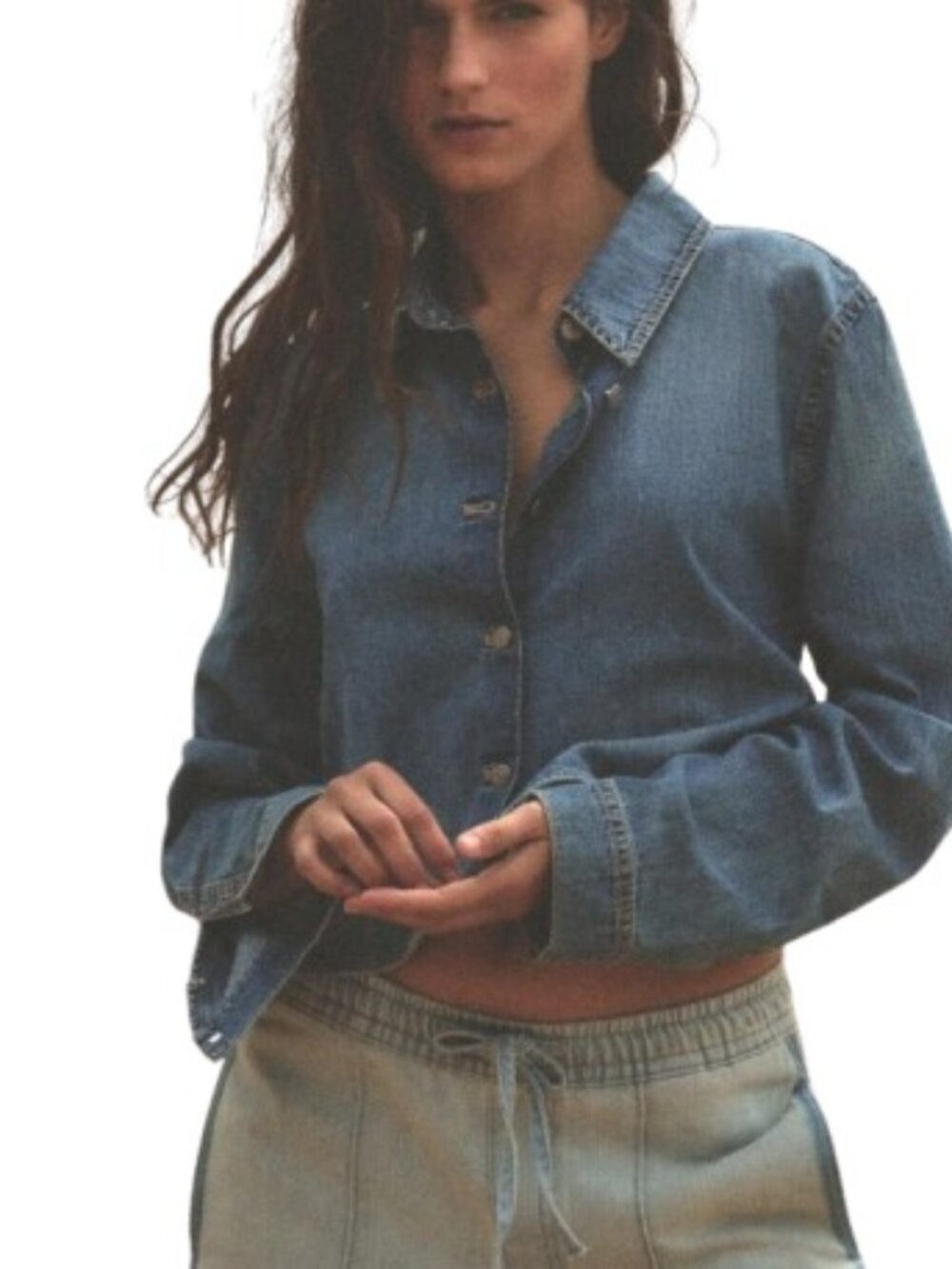 ZARA Womens Button Up Cropped Denim Shirt Blue Open Tie Back L New - Picture 2 of 5